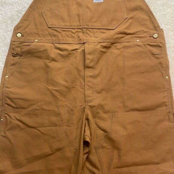 Carhartt Men’s R19 Brown Duck Work Bin Overalls 44X32 Heavyweight Cotton - Picture 3 of 6